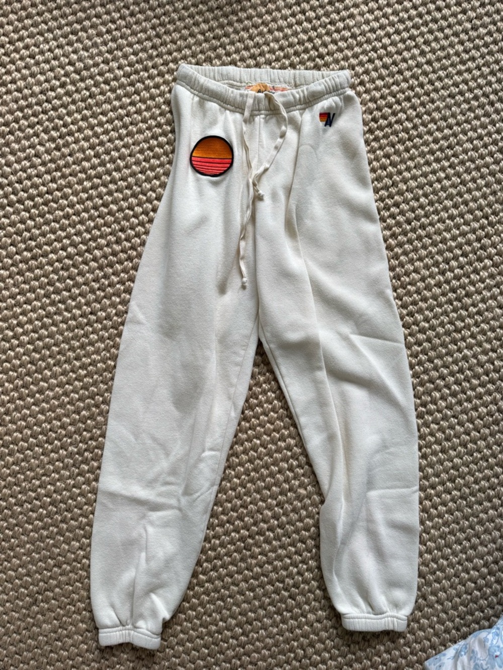 Aviator Nation women’s sweatpants size small ivory sunset patch